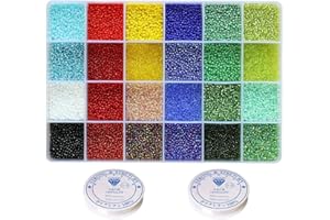 VOOMOLOVE 19600 pezzi perline di vetro da 2 mm 24 colori kit perline piccole per braccialetti con scatola di stoccaggio in plastica a 24 griglie per la creazione di gioielli (24 colori)