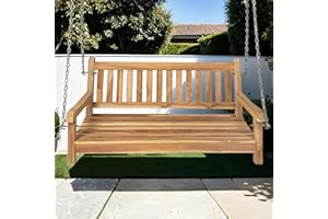 JUNADO SAM Möbel Outlet Gartenschaukel Susana aus Teak Holz Schaukelbank hängende Bank Breite wetterbeständig und stabil geschliffen und naturbelassen braun 120 x 60 x 65 cm