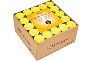 Deco Express Citronella Teelichter, 100er- oder 50er-Pack Duftkerzen Teelichter 4 oder 8 Stunden Brenndauer (Gelb 100/8 Stunden)
