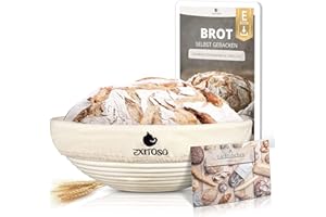 ‎EXITOSO Exitoso® dough rising basket with recipe book and instructions (English language cannot be guaranteed), wicker proofing basket for 1 kg dough, wicker rising basket with linen cloth and dough scraper, set for baking bread, bread storage