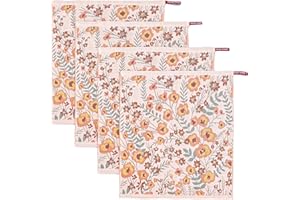 HOORDRY 100% Cotton Tea Towels for Kitchen, Ultra Absorbent Double-sided Dish Towels & Hand Towels with Hanging Loop for Kitchen and Home. Decorative Design with Flower Patterns, 41x38CM(16×15In).
