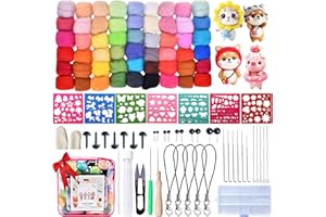 TWBEST Filzwolle,Nadelfilz Set 50 Farben Farben Filzwolle mit Werkzeug Set,geeignet für Nassfilzen,Trockenfilzen und andere nadelfilzhandwerke,handspinnendes Bastelfilzmaterial für Anfänger