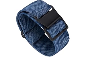 BINLUN Elastyczny Nylonowy Pasek Spadochronowy w Stylu Marynarki Wojennej Wymienny Materiałowy Pasek Do Zegarka z Haczykiem i Pętelką Czarny/Srebrny Mężczyźni Kobiety 13 Kolorów, 3 Rozmiary 18/20/22 mm