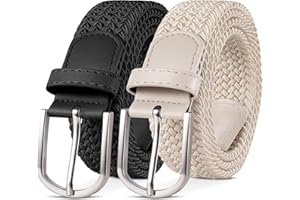 YOUCHAN 2 Pièces Unisexe Ceinture Élastique Femme Ceinture Tressée Homme Tissu 3.3 cm, Longueur Réglable 100-130 cm, Plusieurs Couleurs