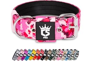 TSPRO Taktisches Hundehalsband, Robustes Halsband für Hunde mit Metallschnallenverschluss, 3,8 cm Breit, Verstellbar und Dick für Mittel bis Großgroße Hunde (Camo Rosa M)