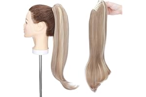 S-NOILITE Naturale Estensione Micro Ondulato Coda di Cavallo Claw on Ponytail Extension Capelli Veri Clip Parrucchino Ombre Posticci Donne 55cm Riccio Bionda sabbia & Candeggina bionda