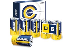 ALLMAX BATTERY Allmax D (LR20) Maximum Power Alkaline Batteries (6 Count) – Ultra Long-Lasting, Leakproof Design, 7-Year Shelf Life, Maximum Performance (1.5V)