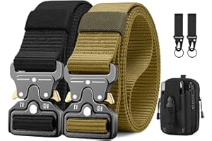 BESTKEE 2 Pièces Ceinture Homme Tactique, Haute Performance de 3.8 cm de Large, Boucle en Métal à Dégagement Rapide en Nylon, Offerte Avec Un Sac Tactique Molle et Un Crochet
