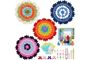 LORDISE Crochet Kit for Beginners, 4Pcs Handmade Coasters Beginner Crochet Kit, Complete Crochet Kits for Kids and Adults, Mother's Day Gift Birthdays with Step-by-Step Video Tutorials
