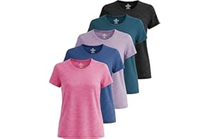Real Essentials Lot de 5 t-Shirts athlétiques à Manches Courtes et col Rond pour Femme Dry Fit Tech Stretch