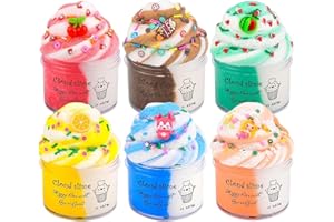 KAOERDCE Kids Cheap Fluffy Cloud Making Slime Kit Age 3+ 6 Pack Boxed, Soft, Non-Sticky, Scented, Boys Girls Crunchy Slime for 6-12, Party Favor Gifts, Toy Slime Supplies for Kids, Birthday, Bag Fillers