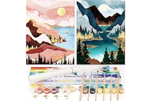 gelrovaled Pintar por Numeros Adultos, DIY Pintura por Números, Kit de Pintura al óleo de Lienzo DIY para con Pinceles, Pigmento Acrílico, 2Pack 30 x 40cm, Sunset Lake Mountains