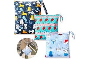 JEFFOUOO 3 Stück Wetbag Windeltasche,Wetbag Stoffwindeln, Wiederverwendbare Nassbeutel,Wetbag Nasstaschen,Waschbar Wetbag Organiser Beutel mit Reißverschluss,Windelbeutel für Kleinkind Windeln Reisen(Grün)