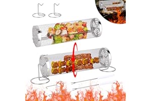 LNCBOC BBQ Accessories Rolling Grill Basket, 2pcs Stainless Steel Grill Mesh Barbeque Grill Accessories, Rolling Grill Rack Barbecue Accessories BBQ Gifts, BBQ Accessories for Vegetables, French Fries, Fish