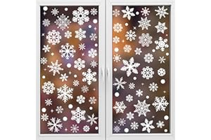 RICEDUO 223 Pcs White Snowflake Window Sticekrs, Double-Sided Printed Snowflakes Christmas Window Clings, Assorted Size Dot Snowflake Window Decal Decoration for Christmas New Year Party Supplies