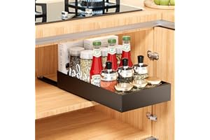 PNNP Cajones Extraibles para Cocina - Cajón Telescópico Adhesivo Cocina Bandeja Extraible Armario Organizador (25cm Ancho x 43cm Profundidad x 7cm Alto) - Negro