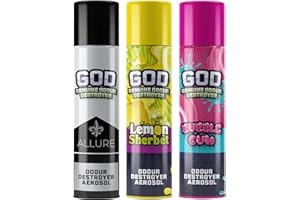 GOD GENUINE ODOUR DESTROYER GOD Blast 750ml Aerosol (3 Scent Variety Pack) – Fast Acting Odour Neutraliser Spray. Extra Strong & Long Lasting Air Freshener. Eliminates Tough Odours in High Demand Indoor Spaces. Made in the UK