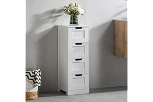 Bath Vida Bathroom Floor Cabinet, Freestanding Modern Slim Design Wooden Storage Organiser, with 4 Drawers, for Bathroom, Living Room, Kitchen, 30Dx30Wx81H (White)