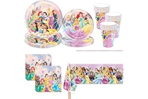 SIDESEA Prinzessin Partygeschirr Geburtstag, 81 Stück Party Geschirr Deko Set, Partygeschirr Kindergeburtstag Enthalten Teller Pappbecher Servietten Rosa Tischdecken, Prinzessinnen Deko Geburtstag Mädchen