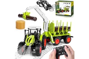 IEEILULU RC Trattore Telecomandato per Bambini, 2,4 Ghz, 1:24, Con Rimorchio, Pinza per Legname, Caricatore Frontale e 4 Tronchi, Trasportatore di Legname Giocattolo