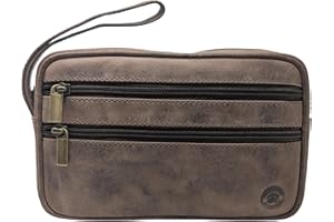 Frédéric Johns Sacoche vide poche cuir vintage homme - vide poches cuir véritable - sacoche vintage - sac dragonne main - sacoche porté main (Marron)