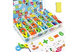 WenYa Colourful Magnetic Letters and Numbers with Board for Children, 240PCS Uppercase Lowercase Foam Magnetic Alphabet Letters and Numbers with Board and Early Learning Cards