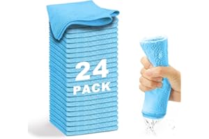 WEAWE Chiffon Microfibre 24 pièces Doux, Absorbants, Réutilisables et Non Pelucheux (33x33 cm) pour Le Lavette Nettoyant Microfibre Menage de la Maison et de la Voiture (Bleu).