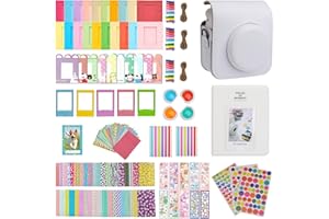 Meetikar Sofortbildkameras Zubehör für Instax Mini 12, Kameratasche für Instax Mini 12 mit 64 Taschen Fotoalbum und Farbfilter/Bilderrahmen/Wanddekorrahmen/Rahmenaufkleber/Eckaufkleber (Weiß)