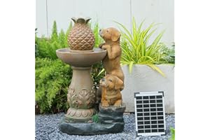 Bumilgar 70cm Outdoor Solar Garden Water Feature, Cute Puppy Waterfall Fountain with Lights for Gardens, Patios, Backyards, Decks, Porches and Home Art Decoration