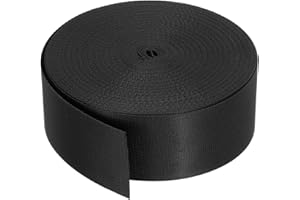 sourcing map Flat Nylon Webbing Strap 2 Inch 25 Yards Polypropylene Webbing Black for Backpack, Luggage-rack, Outdoor Climbing, DIY Craft