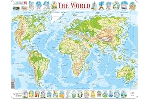 Larsen K4 La Carte Physique du Monde, édition Anglais, Puzzle Cadre avec de 80 pièces
