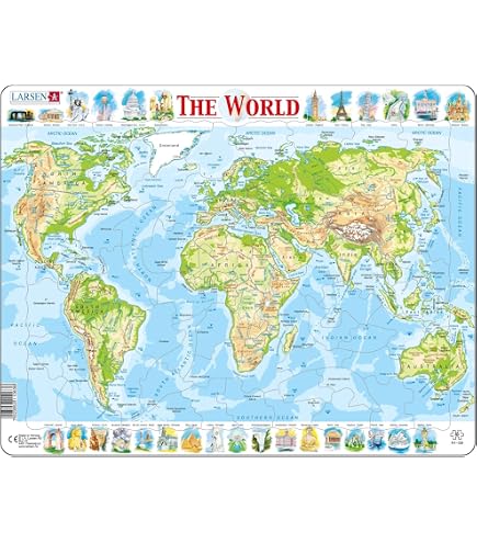 Puzzle Larsen Amérique Du Nord A32 - 66 Pièces Avec Animaux - Carte Physique éducative - Anglais