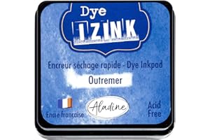 Aladine - Encreur Izink Dye Bleu Outremer - Encreur à Séchage rapide pour Tampons et Pochoirs - Scrapbooking et Carterie Créative - Encre Française - Taille M - 5 x 5 cm - Couleur Bleu Outremer