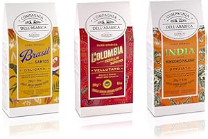 CAFFÈ CORSINI 1950 Caffè Corsini Compagnia Dell'Arabica, Tris di caffè macinato, Brasile Colombia India, Arabica, Monorigine Specialty Coffee, Confezione con 3 caffè, 3x250 g