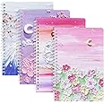 OFFCUP Wirebound Notebook, 4 Pack Spiral Notebook, 120 Pages/ 60 Sheets Waterproof Notepad Cute Exercise Lined Paper Easy to Carry Notebook for Business Office School Travel (Flower)