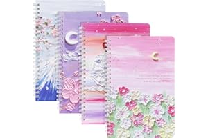 OFFCUP Cuaderno A5 con Espiral, 4pcs Cuadernos A5 con Tapa Dura 60 Fotos/120 Páginas, Agenda Personal, Agenda Escolar, Diario de Viaje para Viajar Dibujo Escribir Listas de Tareas(Flores de Durazno)
