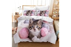 CXYXHW Juego de ropa de cama con diseño de gatos, 3D de microfibra, funda nórdica de microfibra para mascotas, gatos, juegos de ropa de cama de 3 piezas con cremallera, juego de cama estampado de