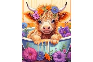 feelive Vache Peinture Diamant Adulte, DIY Diamant Kit Complet 5D Diamond Painting Artisanat Strass Point de Croix Painting pour Adultes, Enfants, Décoration Intérieur 30x40cm