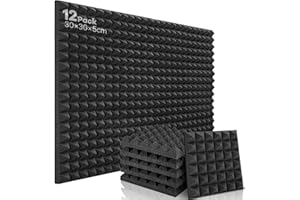 Soundsbay Lot de 12 panneaux de mousse acoustique de 30 X 30 X 5 cm - Panneau acoustique de haute densité réduisant le bruit intérieur et l'écho pour Studio d'enregistrement/Bureau à domicile