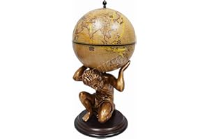 FOXHUNTER WestWood Vintage Globe Shaped MiniBar Atlas Holding Wine Drinks Beverage Cabinet Host Glasses Bottles Old World Map Antique Look Home Storage Rack 420MM Bronze