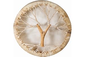 Terré Schamanentrommel Ziegenhaut Ø 40 cm mit Griff im Baum Stil Rahmentrommel im mysevendo Set Rund Shaman Drum Goat Skin inkl. Stick