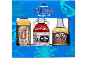 BLUE TREE Rum Selection Trio, 3x 5cl Spiced Rums – The Kraken Black (40% ABV), Admiral’s Old J (35%) & Red Leg (37.5%)