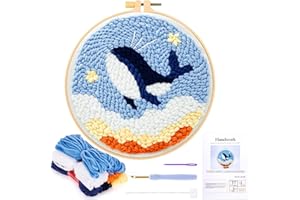 JSRQT Punch Needle Kit Completo Balena Strumento di Ricamo Kit di Aghi da Ricamo per Principianti Adulti Kit di Ricamo per Aghi da Punzonatura Embroidery Kit con Istruzioni Ricamo Starter Kit