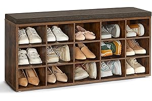 VASAGLE Banco Zapatero, Mueble Zapatero, Banco Recibidor con 15 Compartimentos y Asiento Acolchado, 30 x 105 x 48 cm, Entrada, Dormitorio, Sala de Estar, Marrón Rústico y Marrón LHS15BX