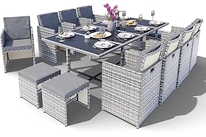 Swing & Harmonie Sitzgruppe Garten - Rattanmöbel Outdoor - Robuste Gartenmöbel - Hochwertige Gartengarnitur - Garten-Essgruppe - Outdoormöbel - Esstisch (13-Teilig, grau)