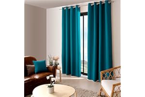 Enjoy Home – Rideau Occultants Basic - 8 œillets argentés - diam 4cm – 100% Polyester – Tissu Certifié Oeko-TEX - 140x240cm - Coloris Bleu Canard