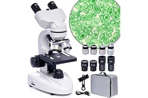 QQ CAT Microscope Binoculaire 200X-5000X Professionnel Microscopique Pour Adultes Étudiants Laboratoire École Domicile Avec Composés Avec Multiplicateur 6X Accessoires Étui de Transport Binocular Microscopes