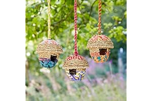PAPER HIGH Acorn Recycled Cotton Birdhouse - Handmade Bird Nester/Nest Box - Fair Trade Artisan - Recycled Metal, Cotton and Jute