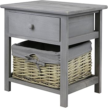 Hartleys Nachttisch in Grau, mit Weidenkorb zur Aufbewahrung: Amazon.de