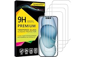 4youquality [4-Pack Screen Protector for iPhone 15 (6.1-Inch), Tempered Glass Film, [LifetimeSupport][Impact-Protection][Anti-Shatter][Anti-Scratch]
